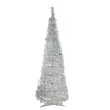 6' Pre-Lit Silver Tinsel Pop-Up Artificial Christmas Tree - Clear Lights