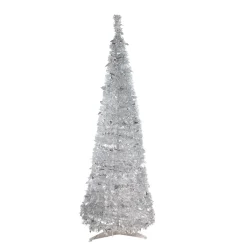 6' Pre-Lit Silver Tinsel Pop-Up Artificial Christmas Tree - Clear Lights