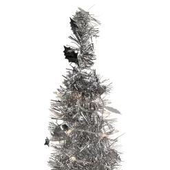 6' Pre-Lit Silver Tinsel Pop-Up Artificial Christmas Tree - Clear Lights