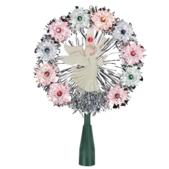 7.5" Pre-Lit Silver Tinsel Wreath with Angel Christmas Tree Topper - Multi Lights