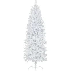 6.5’ Pre-Lit Slim Geneva White Spruce Artificial Christmas Tree, Green Lights