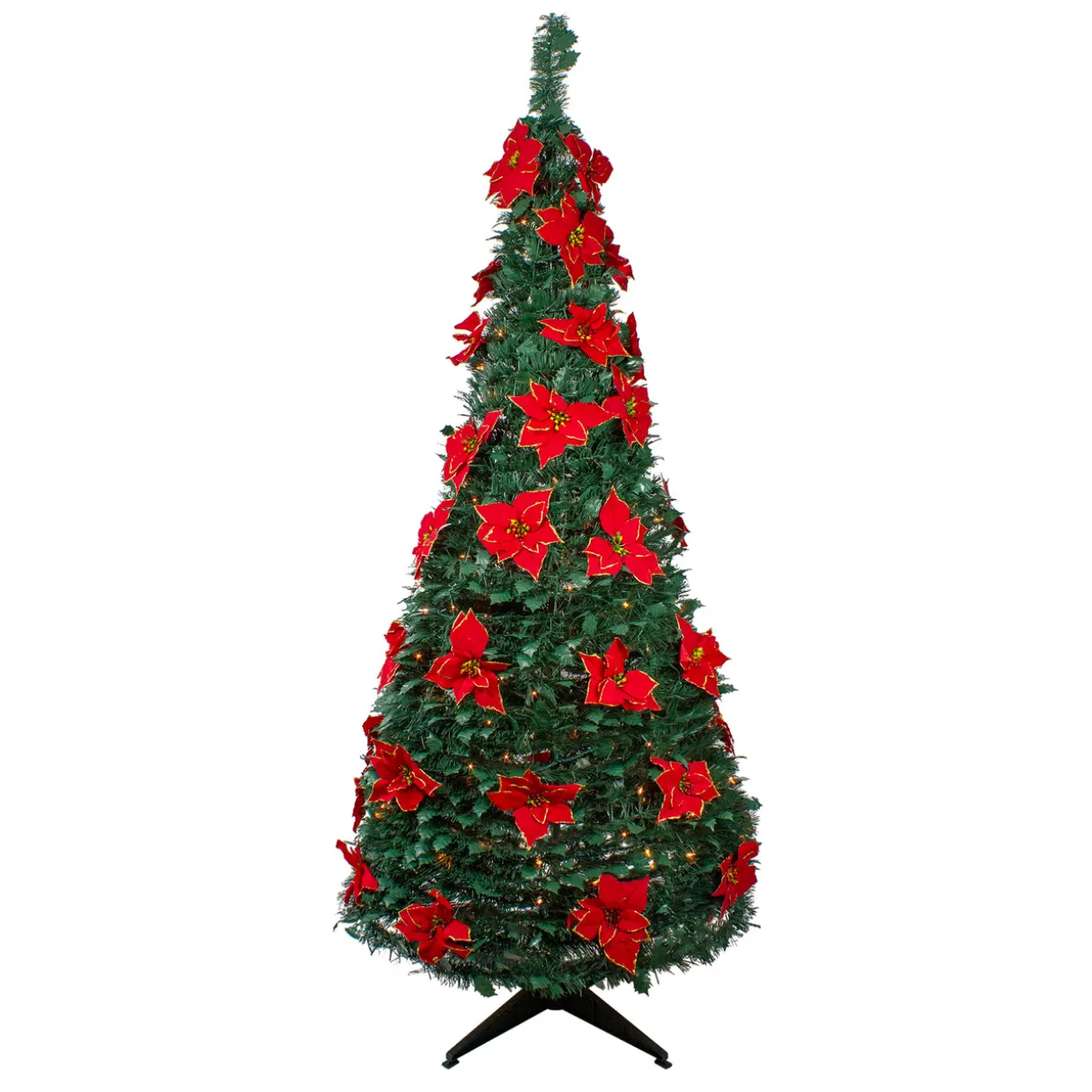 6' Pre-Lit Slim Pre-Decorated Poinsettia Pop-Up Artificial Christmas Tree