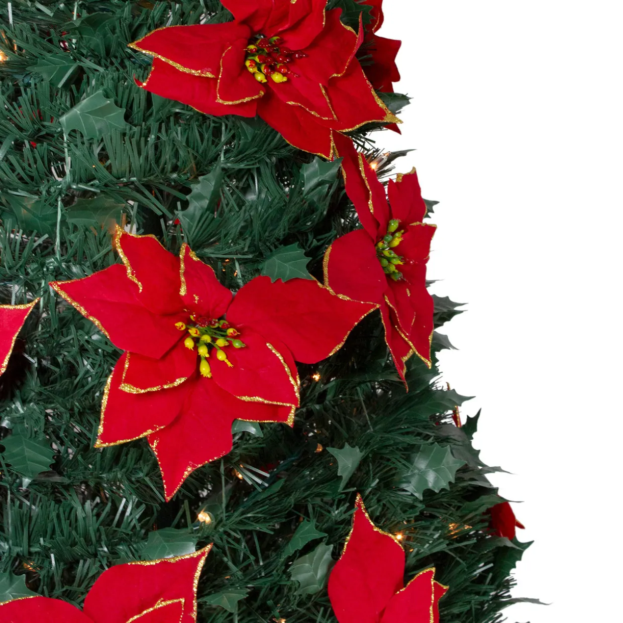 6' Pre-Lit Slim Pre-Decorated Poinsettia Pop-Up Artificial Christmas Tree