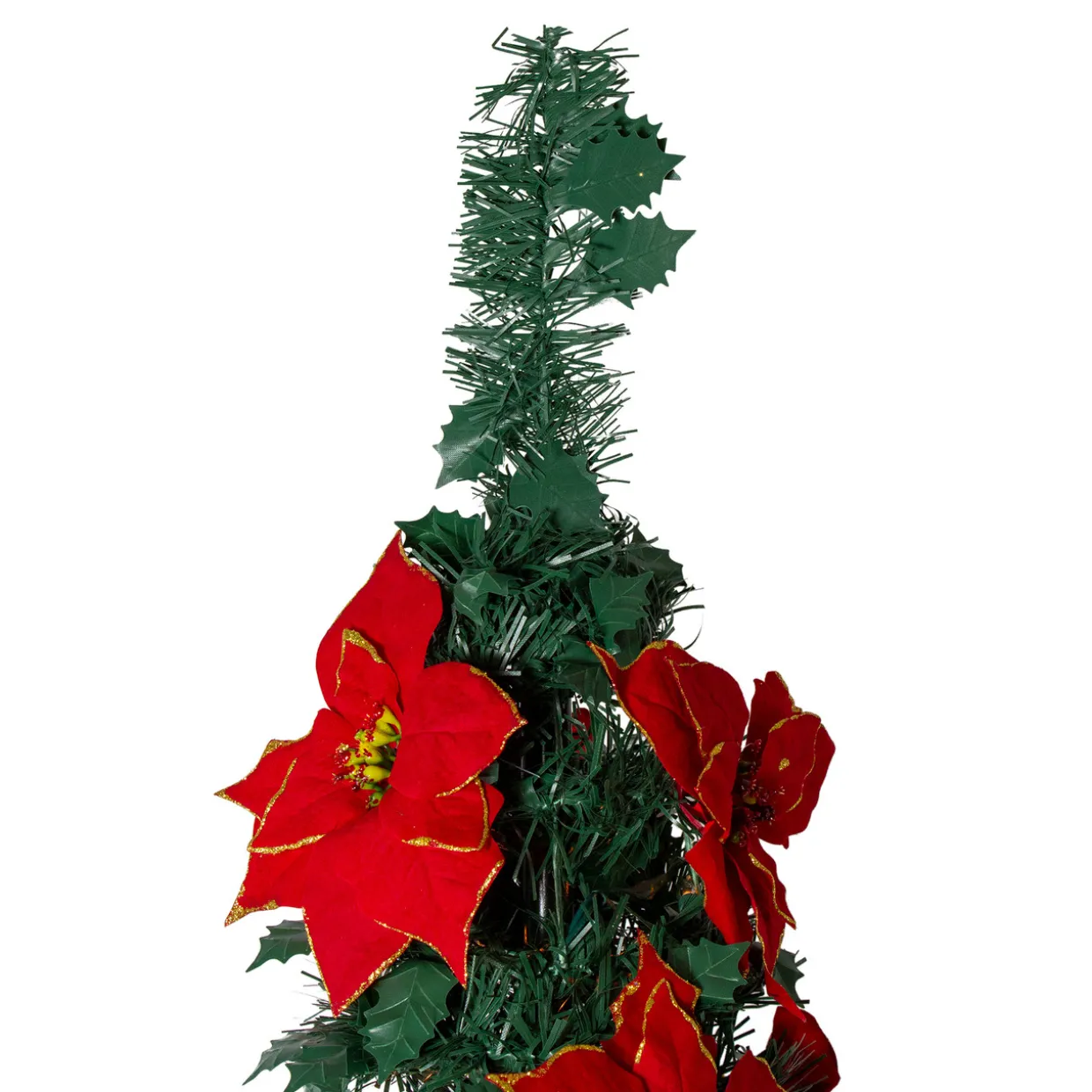 6' Pre-Lit Slim Pre-Decorated Poinsettia Pop-Up Artificial Christmas Tree