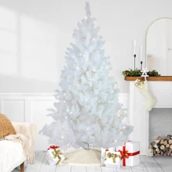 7.5' Pre-Lit White Alaskan Pine Artificial Christmas Tree, Warm White LED Lights