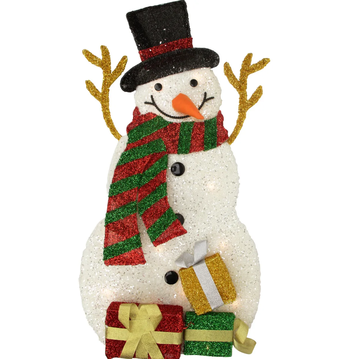 31" Pre-Lit White and Black Snowman with Gifts Outdoor Christmas Decor