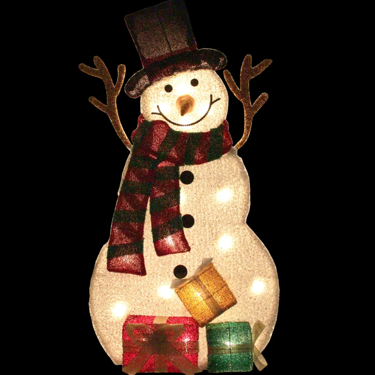 31" Pre-Lit White and Black Snowman with Gifts Outdoor Christmas Decor
