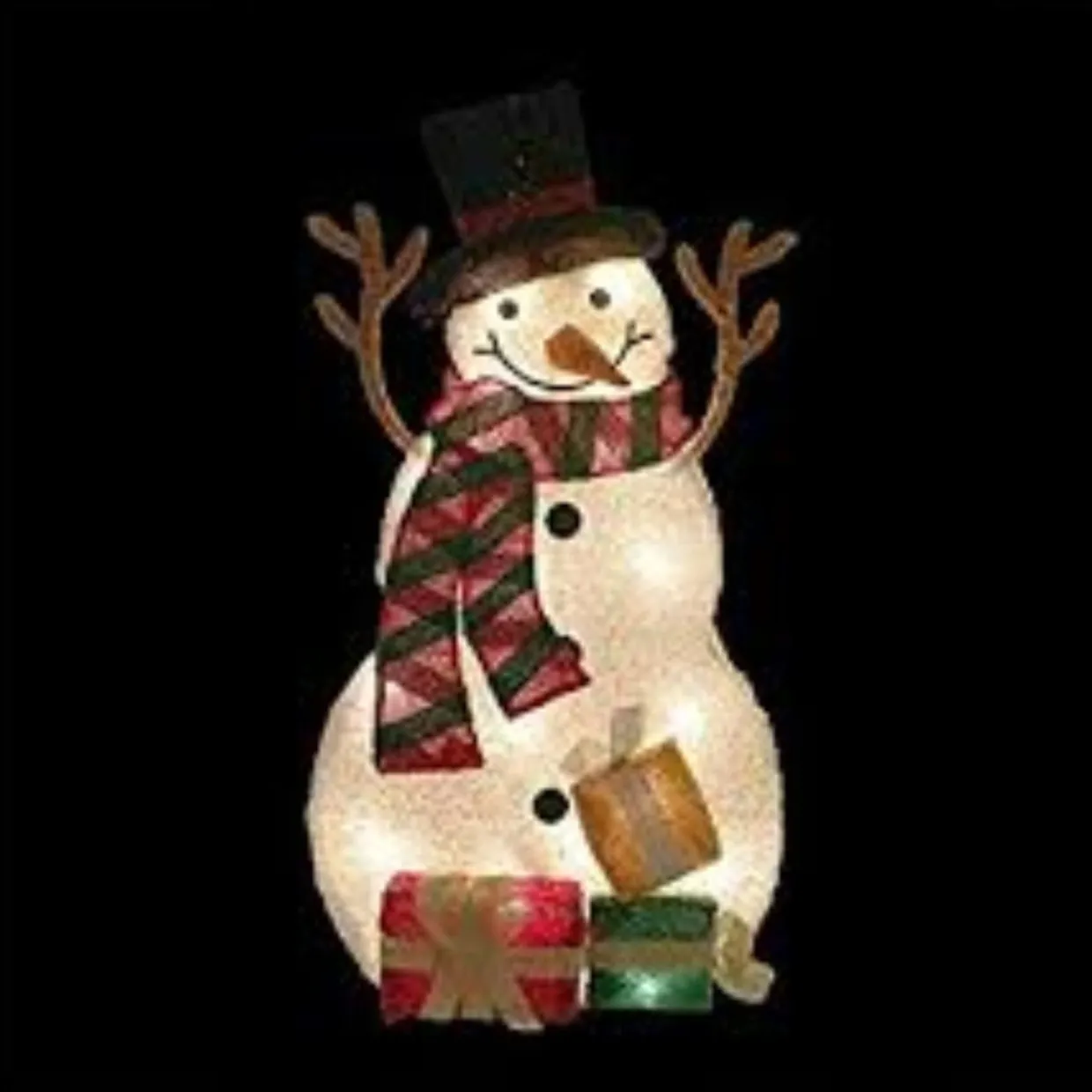 31" Pre-Lit White and Black Snowman with Gifts Outdoor Christmas Decor
