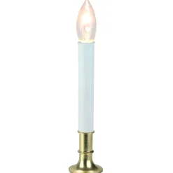 9" Pre-Lit White and Gold C7 Christmas Candle Lamp with Sensor