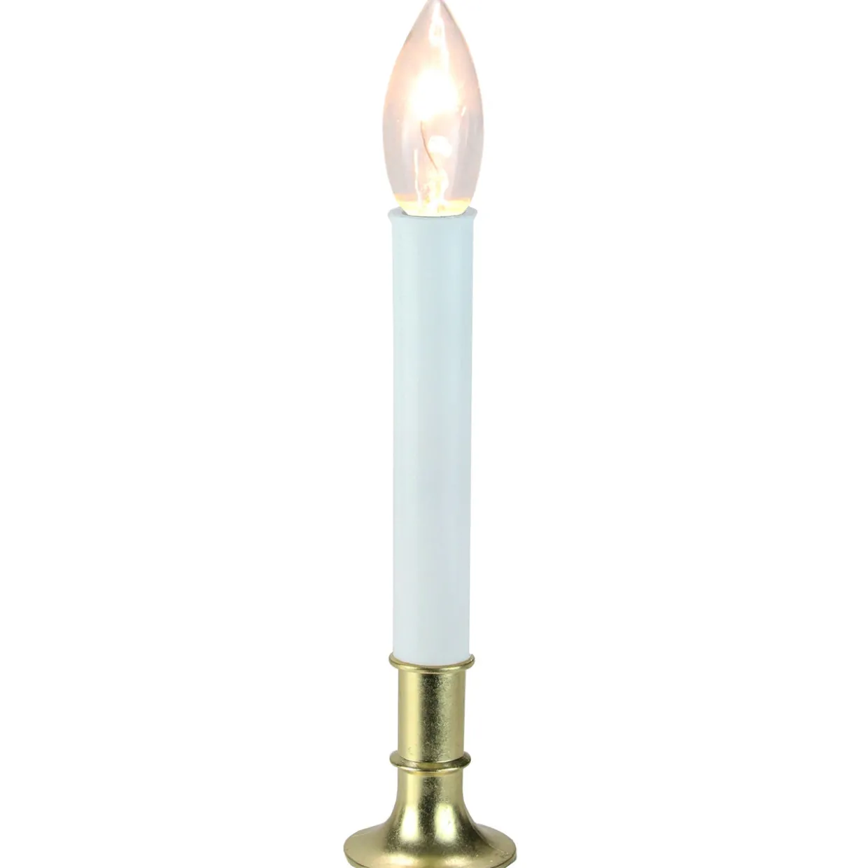 9" Pre-Lit White and Gold C7 Christmas Candle Lamp with Sensor
