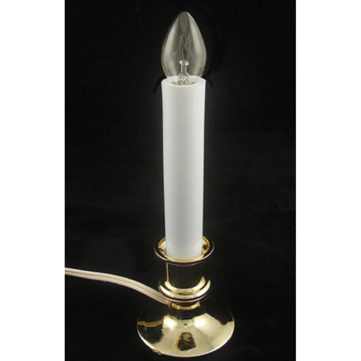 9" Pre-Lit White and Gold C7 Christmas Candle Lamp with Sensor