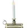 8.75" Pre-Lit White and Gold LED C5 Flickering Christmas Candle Lamp with Handle Base