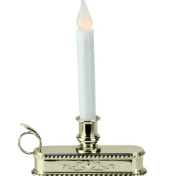 8.75" Pre-Lit White and Gold LED C5 Flickering Christmas Candle Lamp with Handle Base