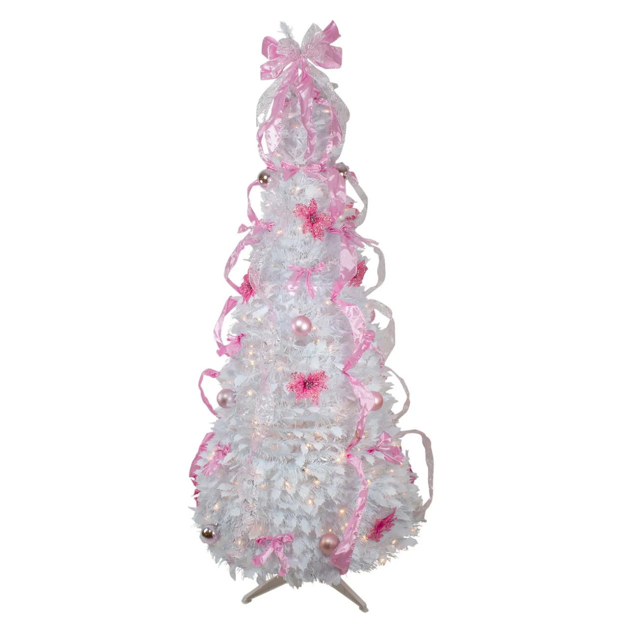 6' Pre-Lit White and Pink Pre-Decorated Pop-Up Artificial Christmas Tree