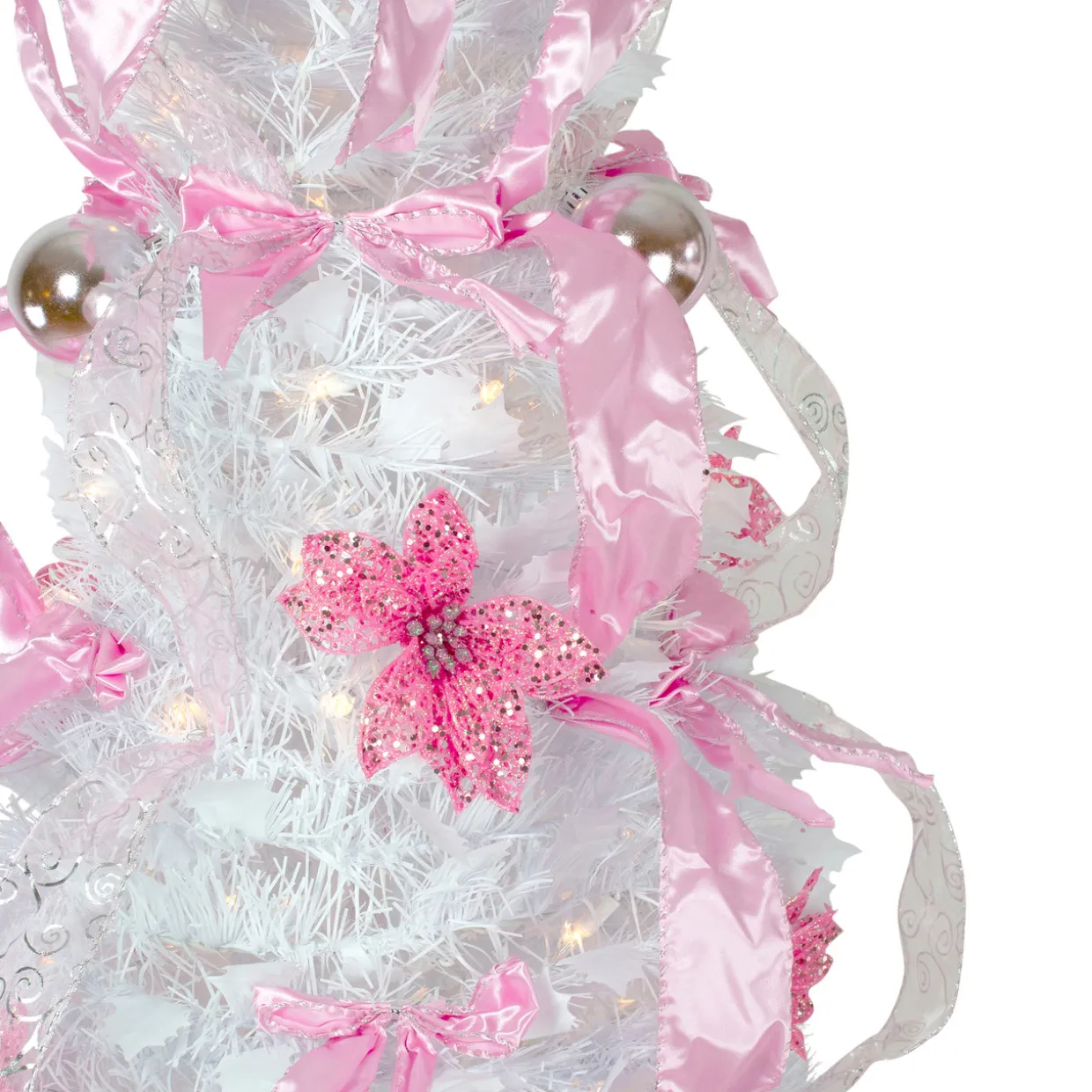 6' Pre-Lit White and Pink Pre-Decorated Pop-Up Artificial Christmas Tree