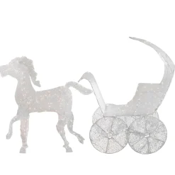 57" Pre-Lit White 3D Horse and Carriage Christmas Yard Decor