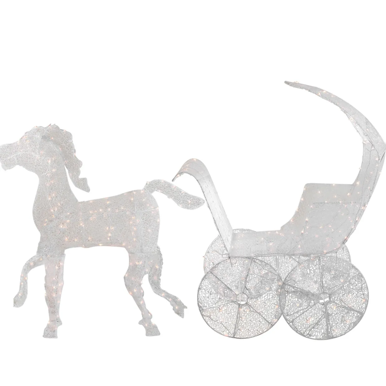 57" Pre-Lit White 3D Horse and Carriage Christmas Yard Decor