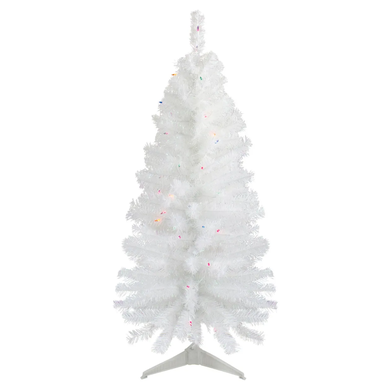 4' Pre-Lit White Pine Slim Artificial Christmas Tree - Multi Lights
