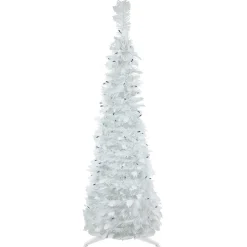 4' Pre-Lit White Tinsel Pop-Up Artificial Christmas Tree, Blue Lights