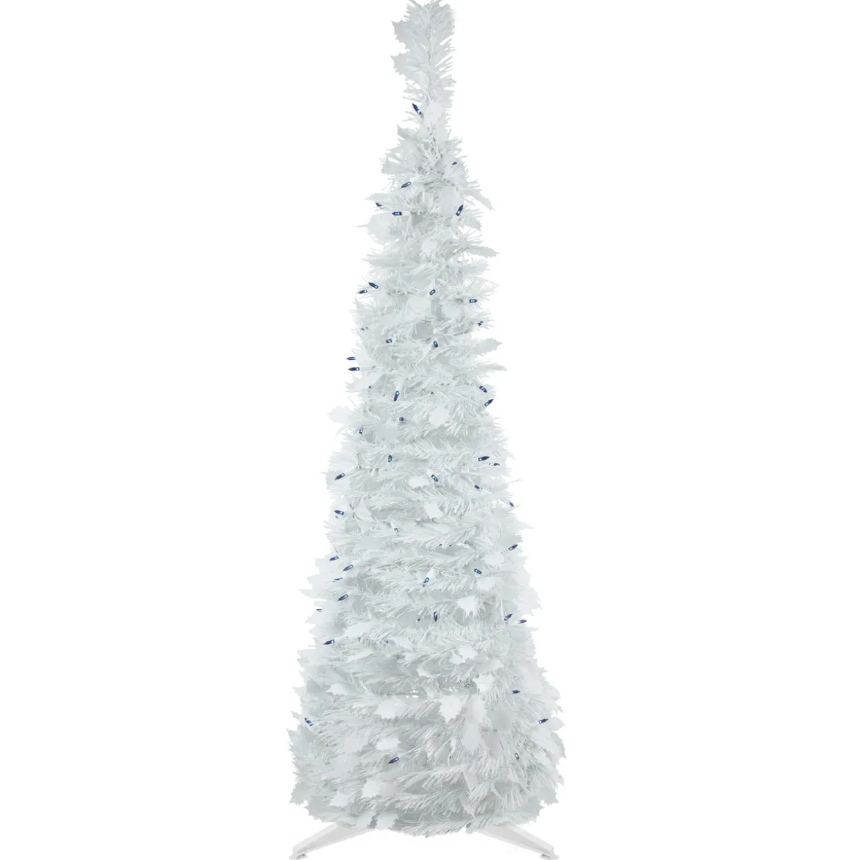 4' Pre-Lit White Tinsel Pop-Up Artificial Christmas Tree, Blue Lights