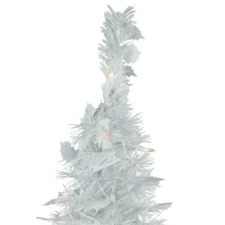4' Pre-Lit White Tinsel Pop-Up Artificial Christmas Tree, Clear Lights