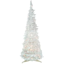 6' Pre-Lit White Tinsel Pop-Up Artificial Christmas Tree, Clear Lights