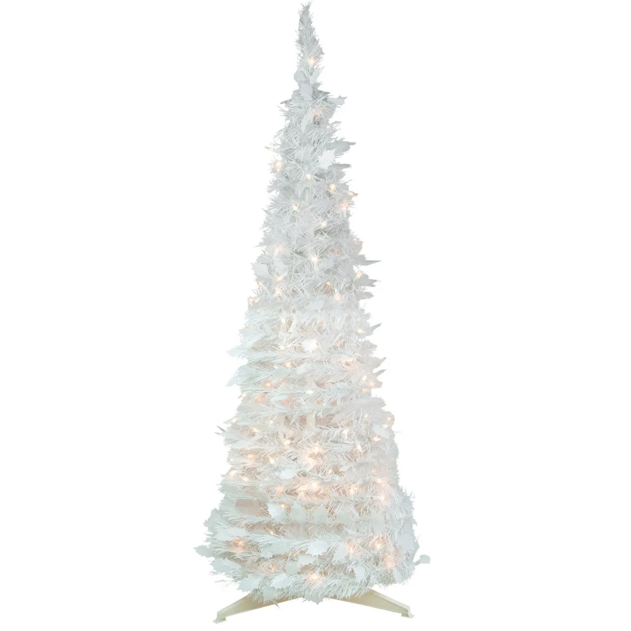 6' Pre-Lit White Tinsel Pop-Up Artificial Christmas Tree, Clear Lights