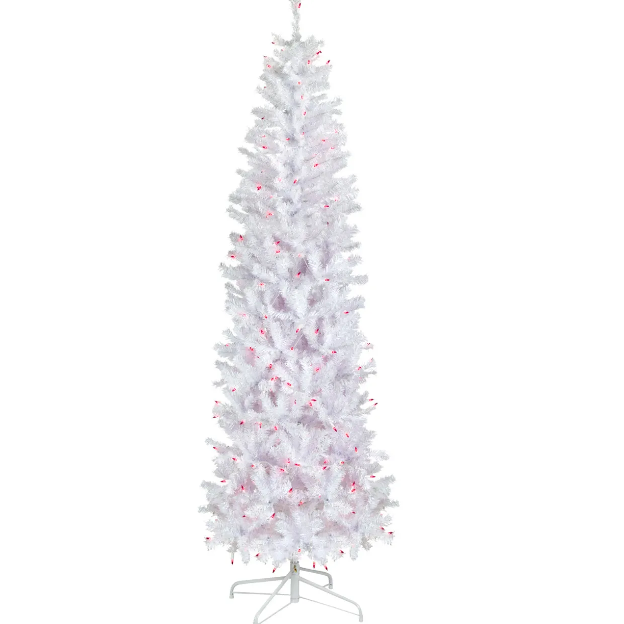 6.5' Pre-Lit Woodbury White Pine Pencil Artificial Christmas Tree, Pink Lights
