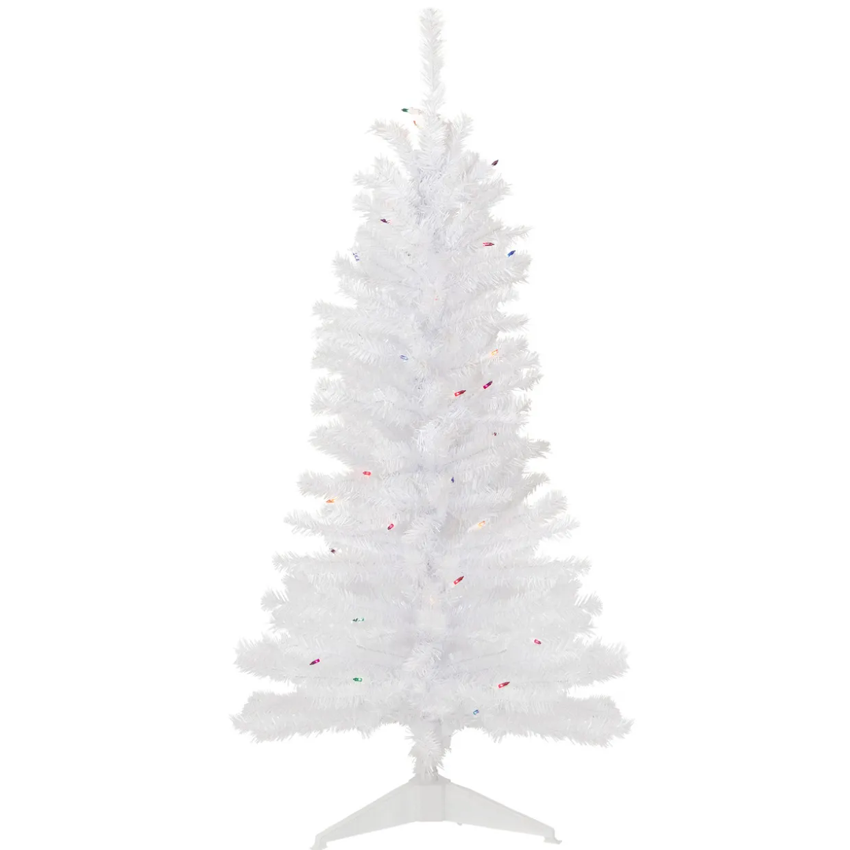 4' Pre-Lit Woodbury White Pine Slim Artificial Christmas Tree, Multi Lights
