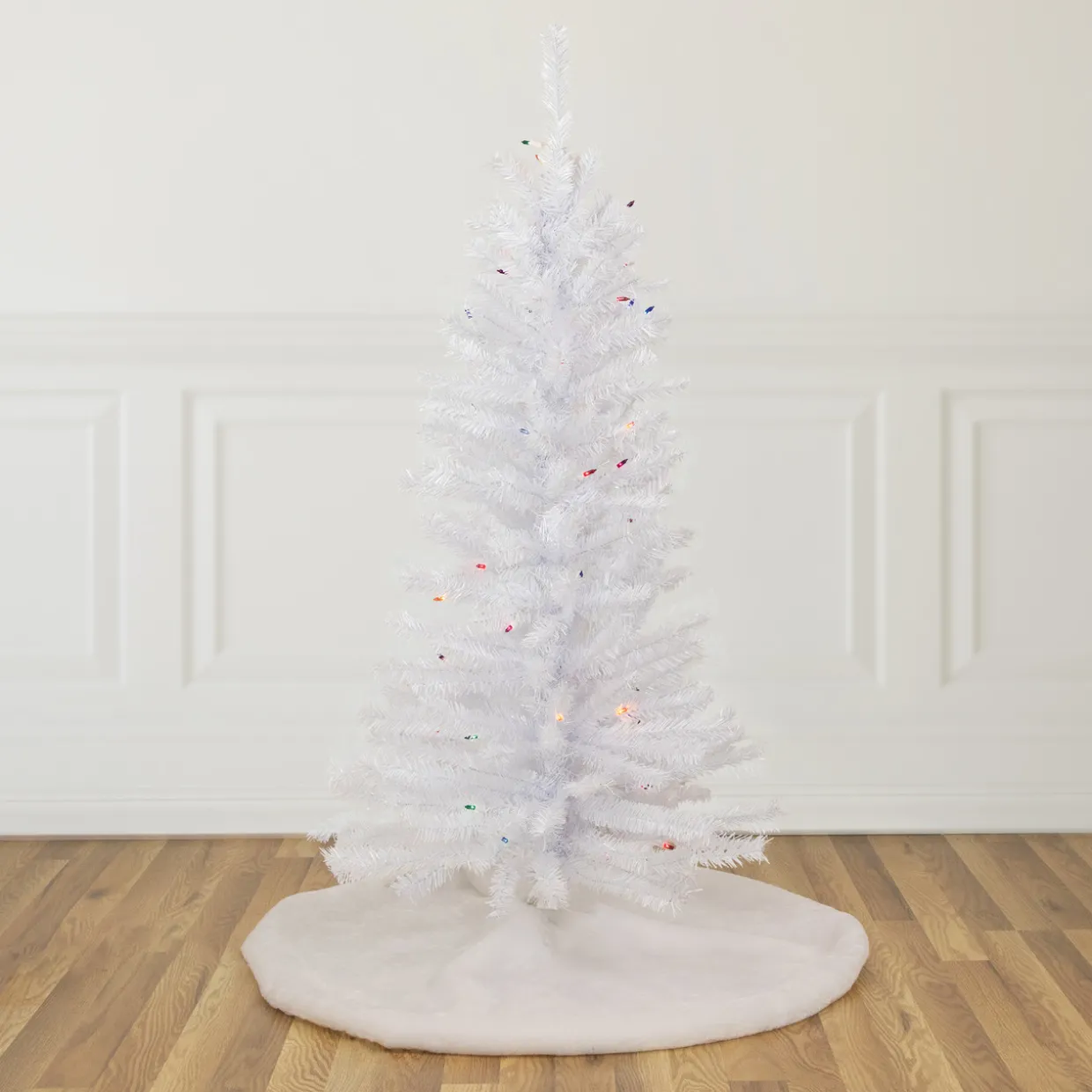 4' Pre-Lit Woodbury White Pine Slim Artificial Christmas Tree, Multi Lights