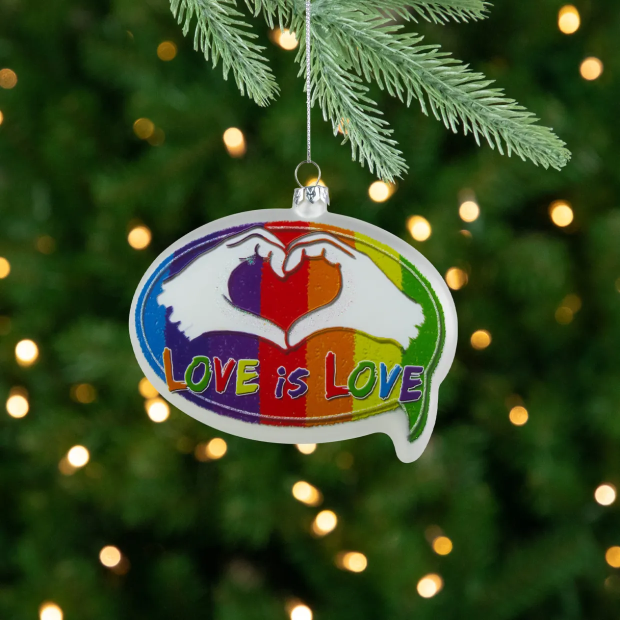 4.75" Pride 'Love is Love' Speech Bubble Glass Christmas Ornament