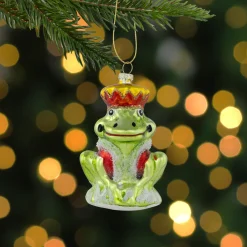 3.5" Prince Frog Glass Christmas Hanging Ornament
