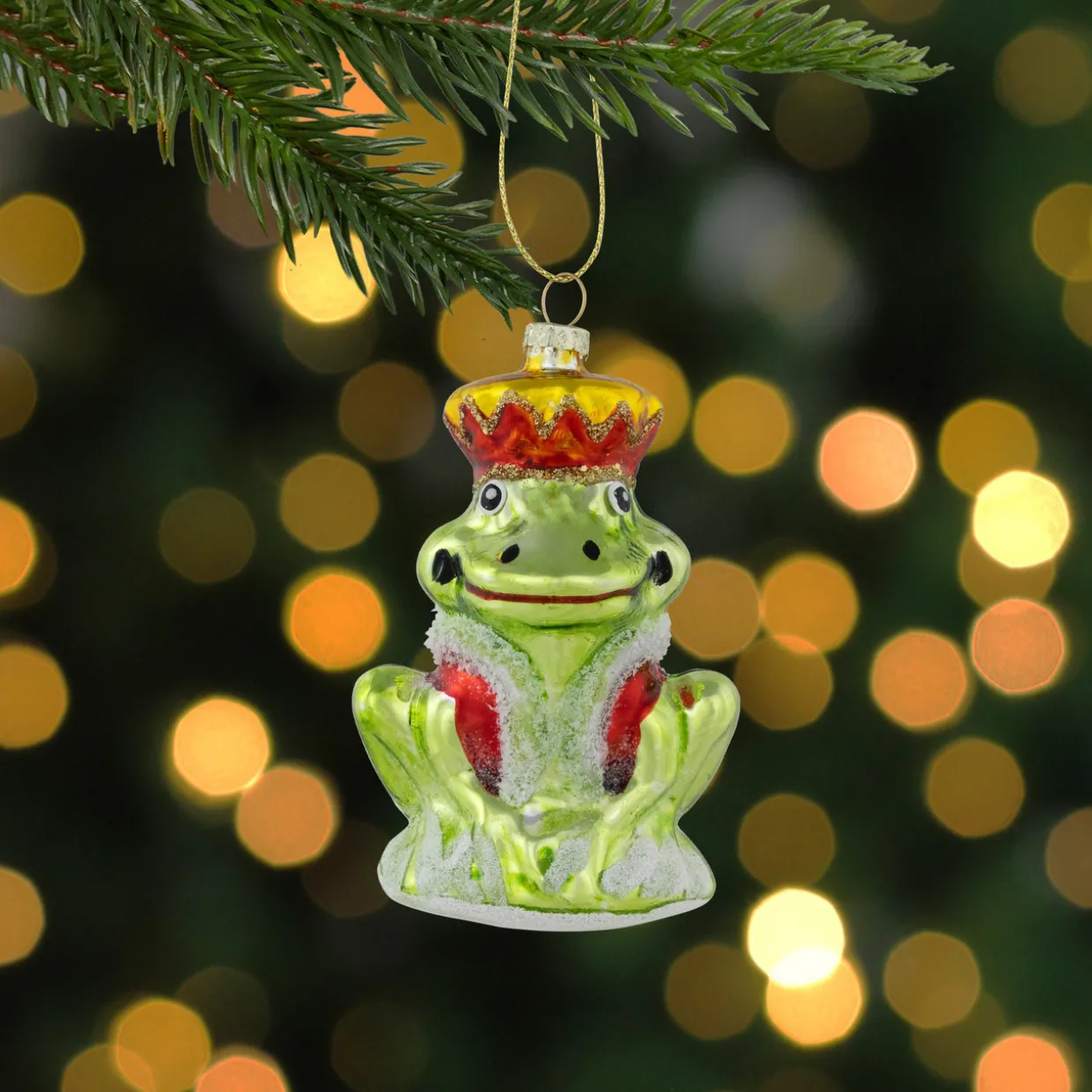 3.5" Prince Frog Glass Christmas Hanging Ornament