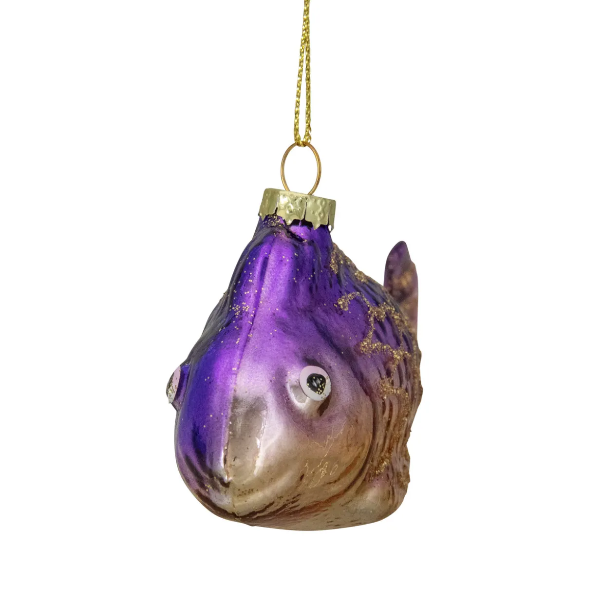 4" Purple and Gold Glass Fish Christmas Ornament