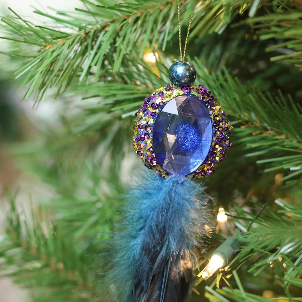 10" Purple and Gold Regal Peacock with Jewel Hanging Tassel Christmas Ornament
