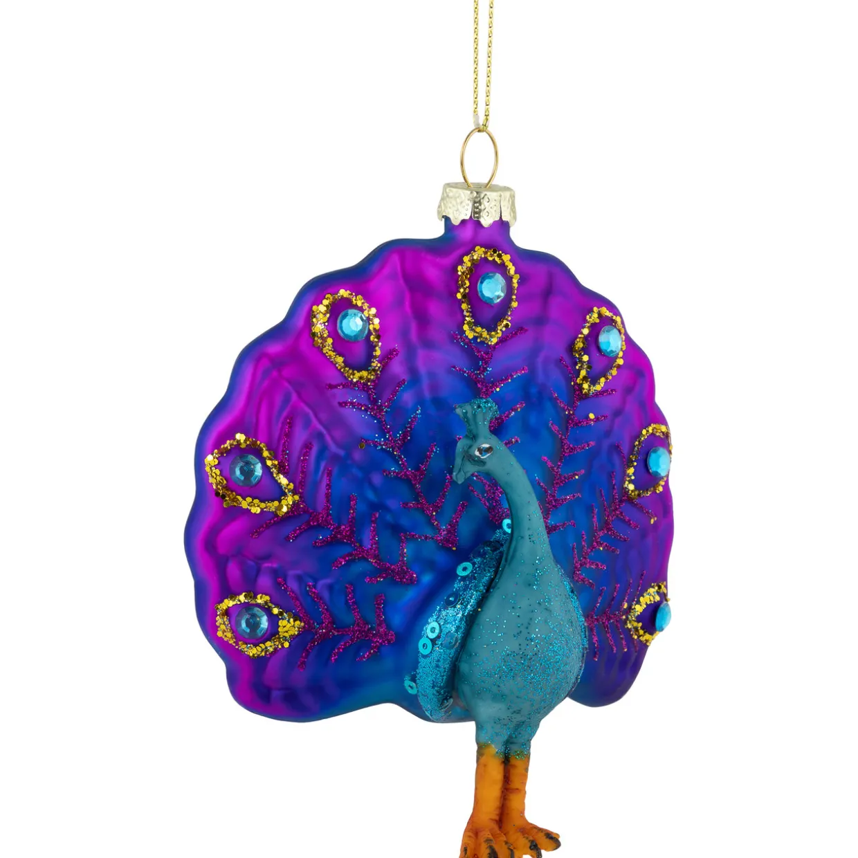 4.75" Purple and Pink Peacock Glass Christmas Ornament