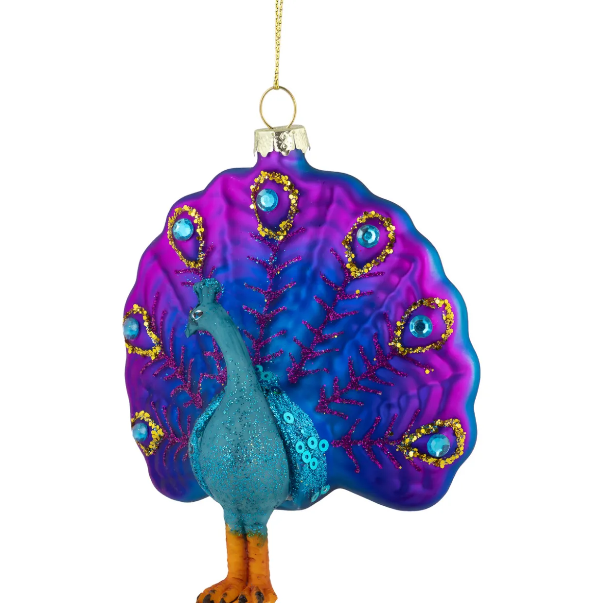 4.75" Purple and Pink Peacock Glass Christmas Ornament
