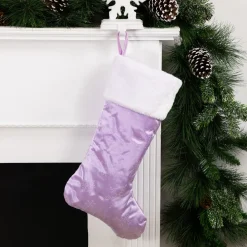 20" Purple and White Glittered Snowflake Christmas Stocking with Cuff