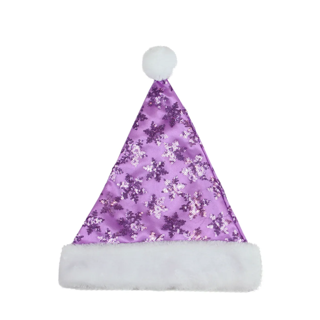 21" Purple and White Sequin Snowflake Christmas Santa Hat Costume Accessory - Medium