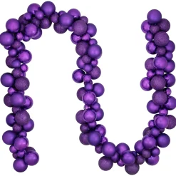 6' Purple 3-Finish Shatterproof Ball Christmas Garland