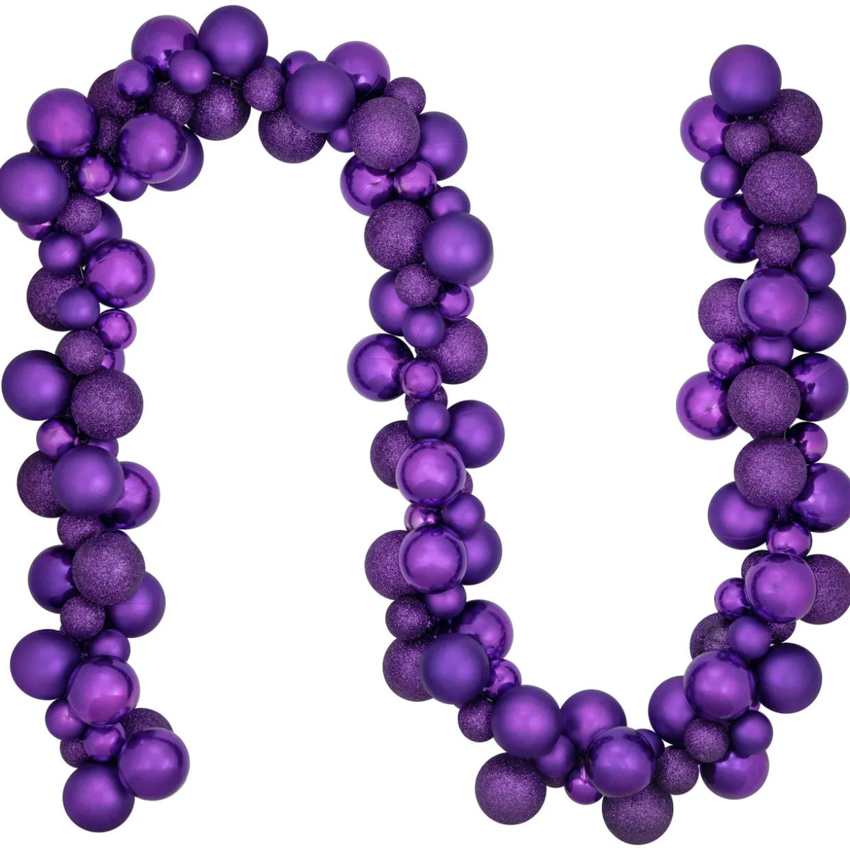 6' Purple 3-Finish Shatterproof Ball Christmas Garland