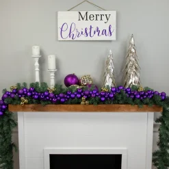 6' Purple 3-Finish Shatterproof Ball Christmas Garland