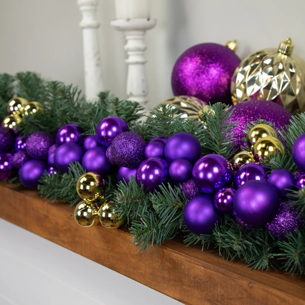 6' Purple 3-Finish Shatterproof Ball Christmas Garland