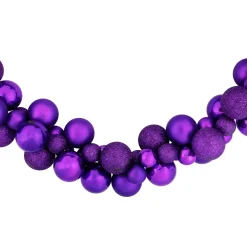 6' Purple 3-Finish Shatterproof Ball Christmas Garland