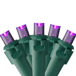 50 Purple LED Wide Angle Christmas Lights - 16.25 ft Green Wire