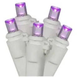 50 Purple LED Wide Angle Christmas Lights - 16.25 ft White Wire
