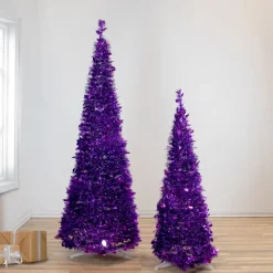 4' Purple Tinsel Pop-Up Artificial Christmas Tree, Unlit