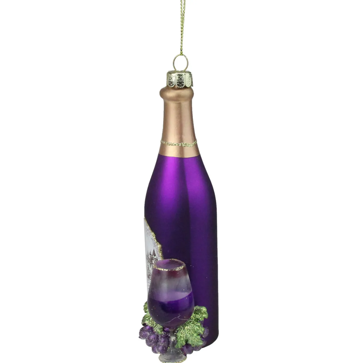 5.75" Purple Wine Country Bottle Glass Christmas Ornament