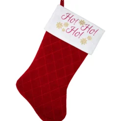19" Quilted Red Velvet HO! HO! HO! Embroidered Christmas Stocking