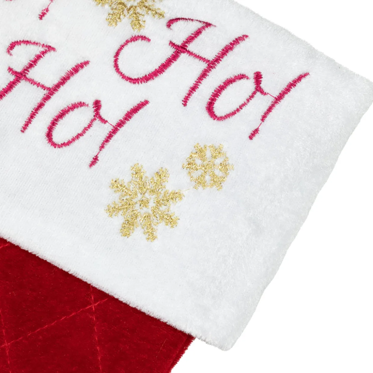 19" Quilted Red Velvet HO! HO! HO! Embroidered Christmas Stocking